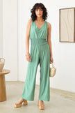 Boho Sleeveless V-Neck Smocked Waist Warp Back Jumpsuit - My Store