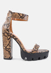 Rattle Snake Print Chunky High Block Heel Sandals - My Store