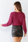 Berry Twisted Detail Long Sleeve Crop Knit Top /3-2-1 - My Store