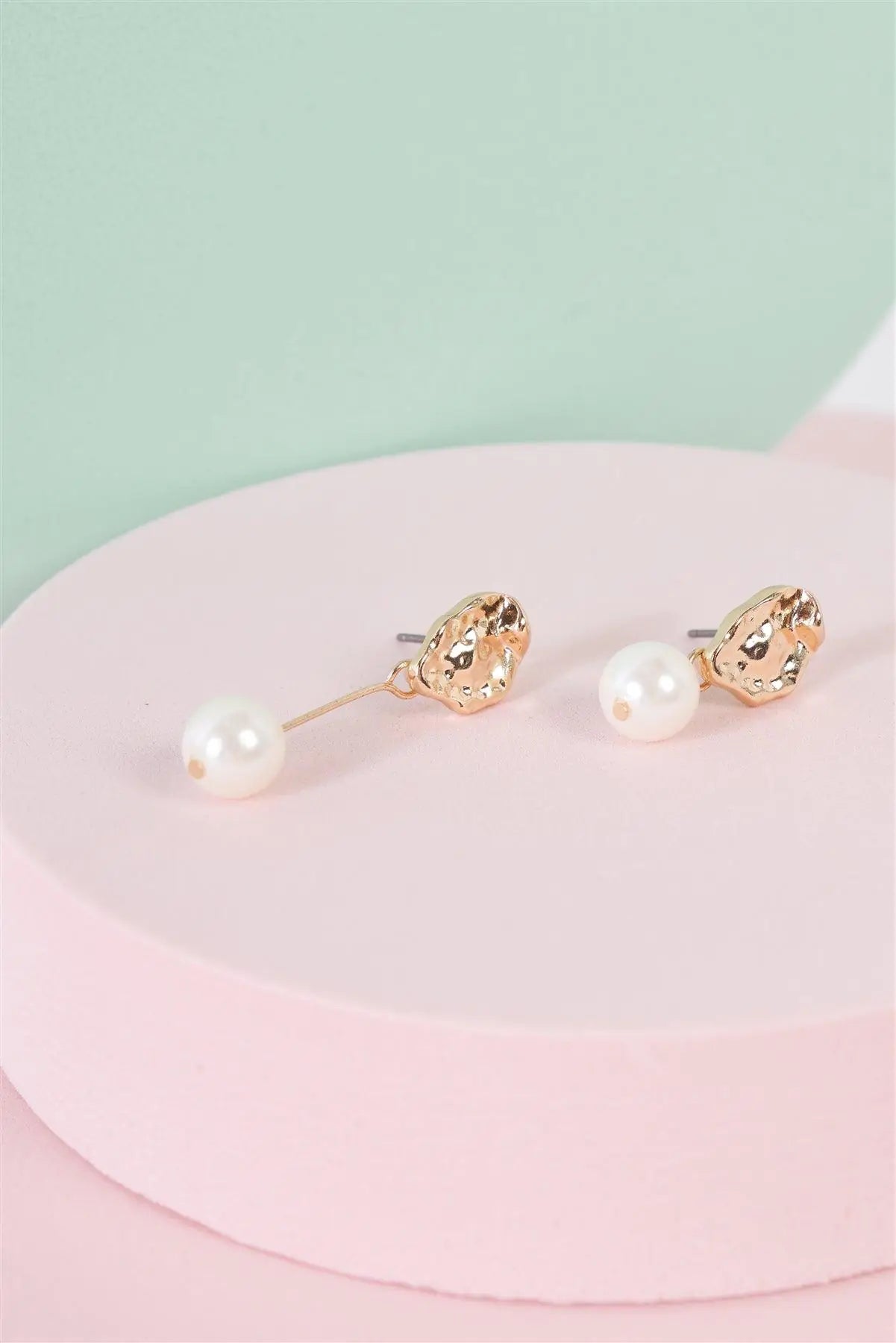 Gold & Pearl Asymmetrical Drop Earrings