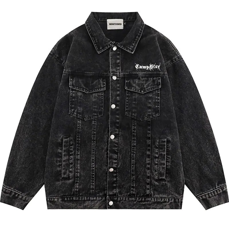 Vintage Denim Streetwear Letter Print Jacket - My Store