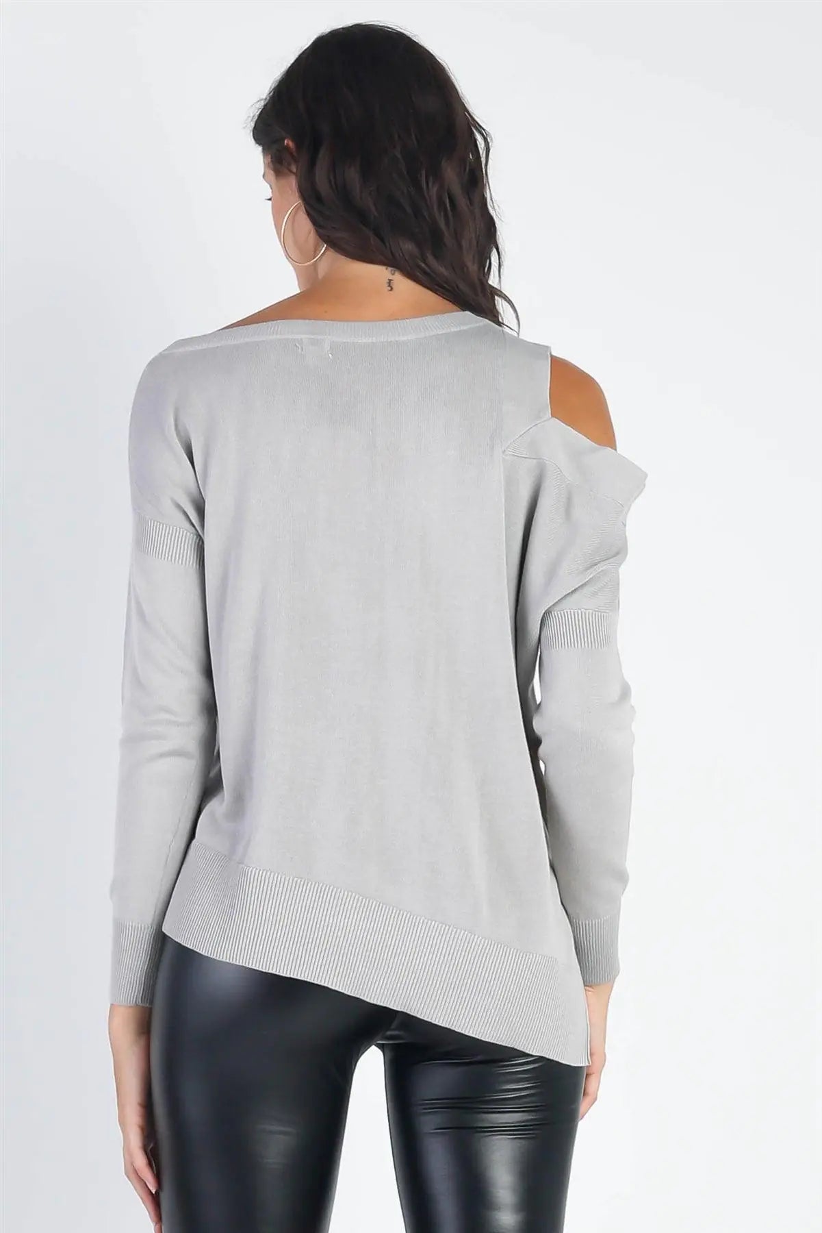 Basic Cold Shoulder Long Sleeve Soft Knit Top - My Store