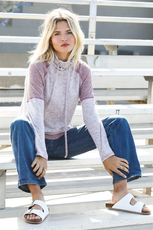 Burgundy Textured Self-Tie Mock Neck Sweatshirt