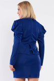 Junior Plus Royal Blue Long Sleeve Victorian Steampunk Inspired V-Neck Button Front Pleated Detail Mock Blazer Fitted Dress /1-1-1 - My Store