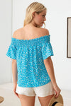 Off Shoulder Smocking Band Ditsy Print Top - My Store