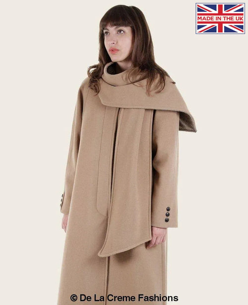 SCARPIA - Wool & Cashmere Overcoat With Scarf Detail - My Store