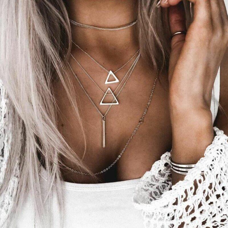 Double Triangle Multilayer Necklace - My Store