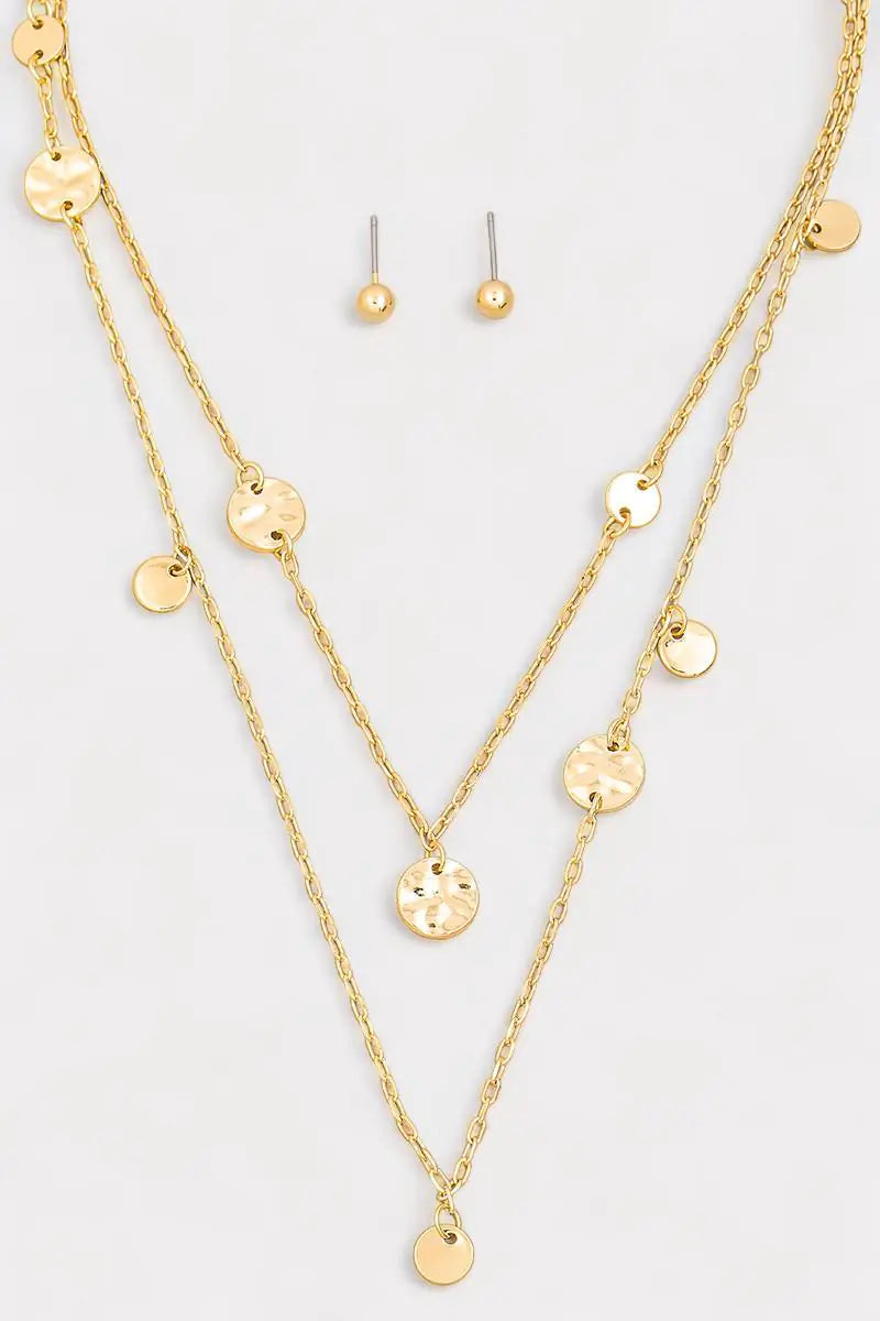 Layered Chain Coin Station Necklace Ball Earring Set - My Store