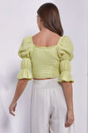 Crinkle Texture Scoop Neck Puff Sleeve Crop Top - My Store