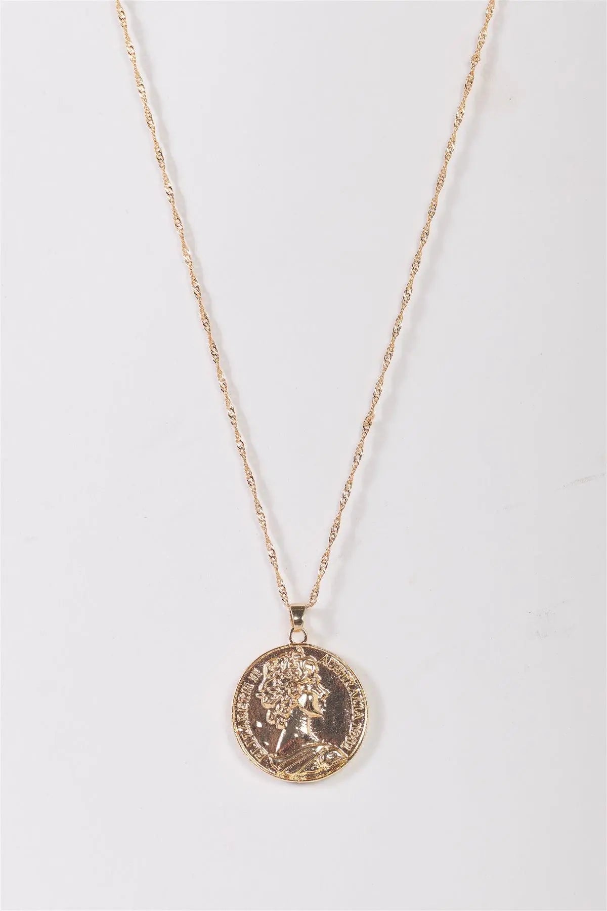 Gold Twisted Chain Double Side Coin Pendant Necklace - My Store