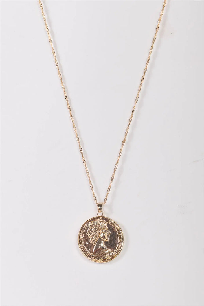 Gold Twisted Chain Double Side Coin Pendant Necklace - My Store