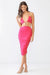 Hot Pink Mesh Ruched O-Ring Detail Halter Triangle Top Midi Dress - My Store