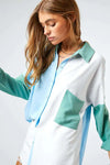 Color Block Button Up Blouse - My Store