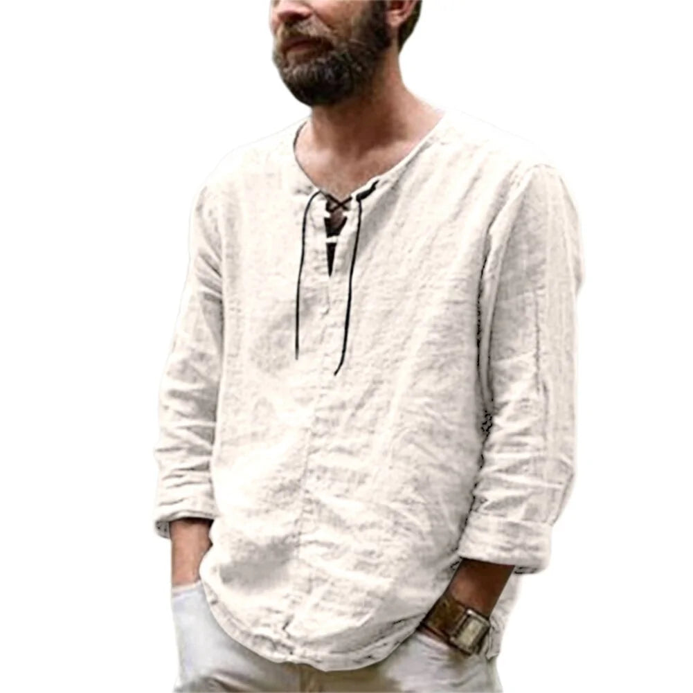 Men's Plain V-Neck Casual Loose Shirt - My Store