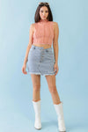 Dark Peach Ribbed Inside-Out Sleeveless Mock Neck Crop Top /3-2-1 - My Store