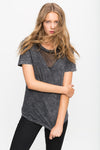 Women's Sheer Detail Mineral Washed Tee In Off Black - My Store