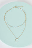 Gold & Pearl Double Circle Pendant Necklace - My Store