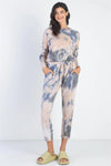 Tie-Dye Button Loop Round Neck Long Sleeve Jumpsuit - My Store