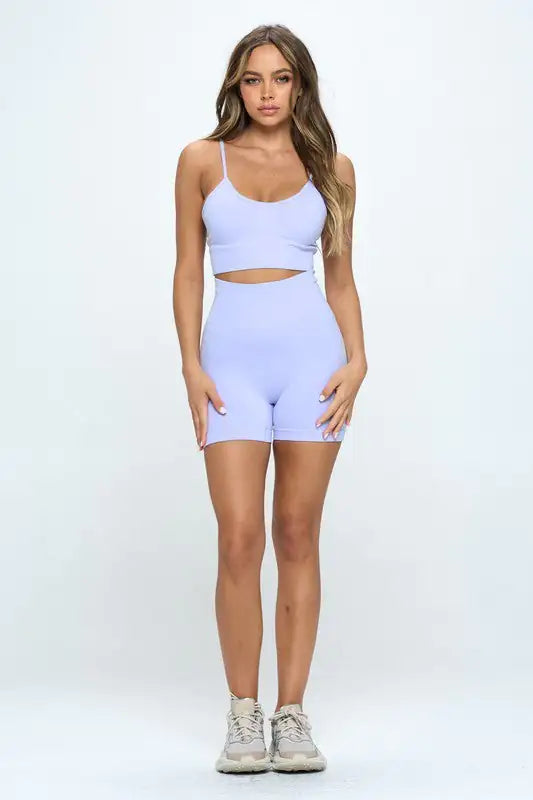 Seamless Sleeveless Crop Top and Shorts Activewear Set - My Store