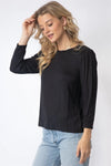 Black Shoulder Pad Puff Midi Sleeve Top