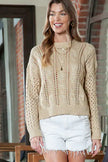 Full Size Openwork Cable-Knit Round Neck Knit Top- - My Store