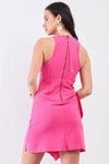 Hot-Pink Sleeveless Round Neck Fitted Asymmetrical Mini Dress - My Store