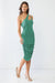 Green Ribbed Ruched Cut-Out Neck One-Shoulder Midi Dress