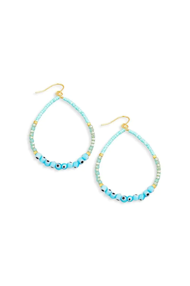 Murano Teardrop Seed Beaded Evil Eye Earrings