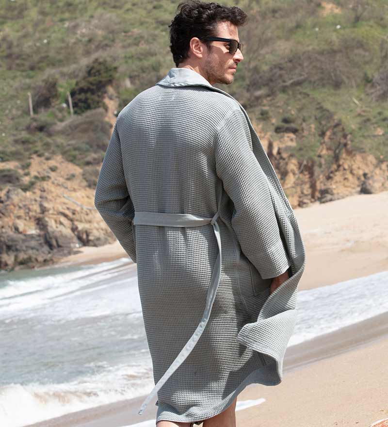 Men's Full Length Lightweight Waffle Spa Robe with Shawl Collar - My Store