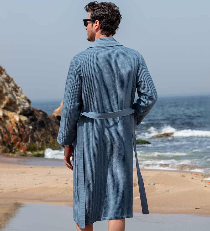 Men's Full Length Lightweight Waffle Spa Robe with Shawl Collar - My Store