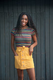 Coconut button Solid Woven Skirt With Belt in Mustard - My Store