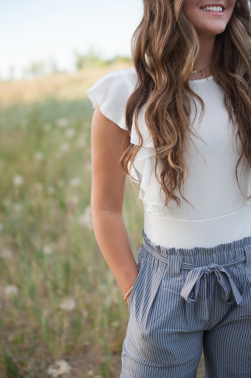 DT Izzy Belted Striped Palazzo pants - grey and white - My Store