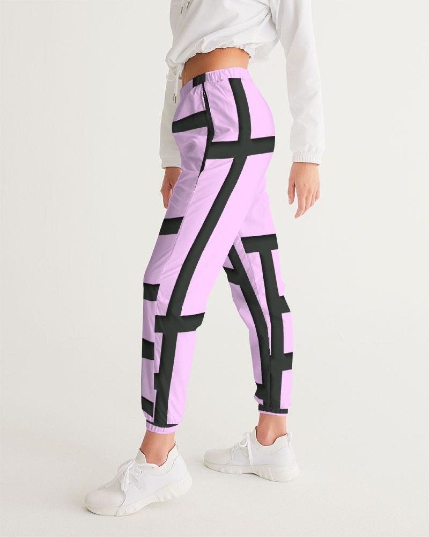 Womens Track Pants - Purple & Black Block Grid Sports Pants - My Store