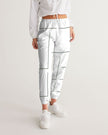 Womens Track Pants - White & Gray Block Grid Graphic Sports Pants - My Store