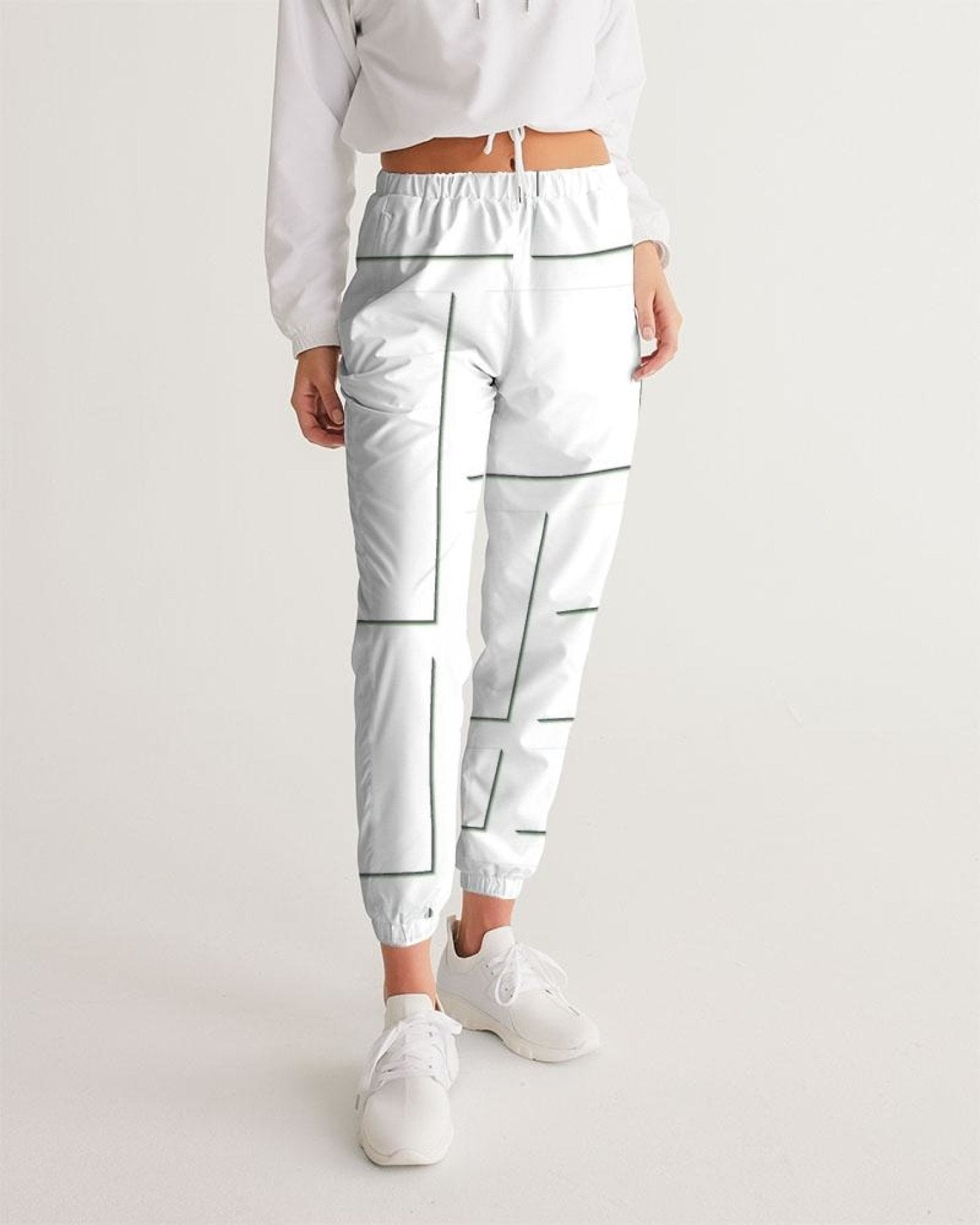 Womens Track Pants - White & Gray Block Grid Graphic Sports Pants - My Store