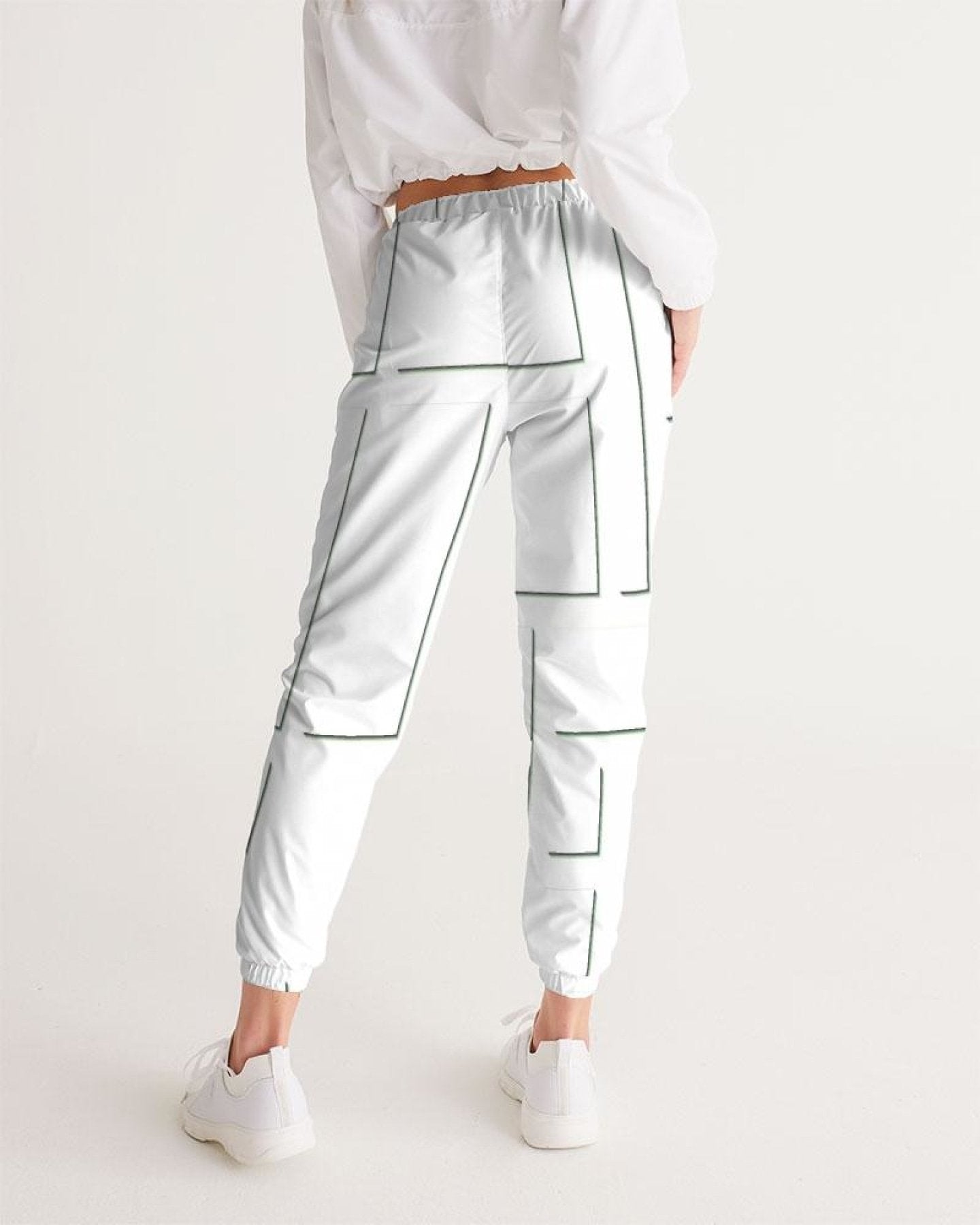 Womens Track Pants - White & Gray Block Grid Graphic Sports Pants - My Store