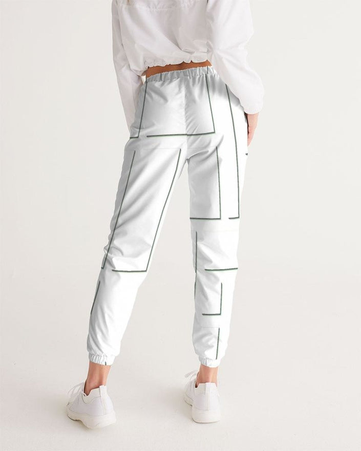 Womens Track Pants - White & Gray Block Grid Graphic Sports Pants - My Store