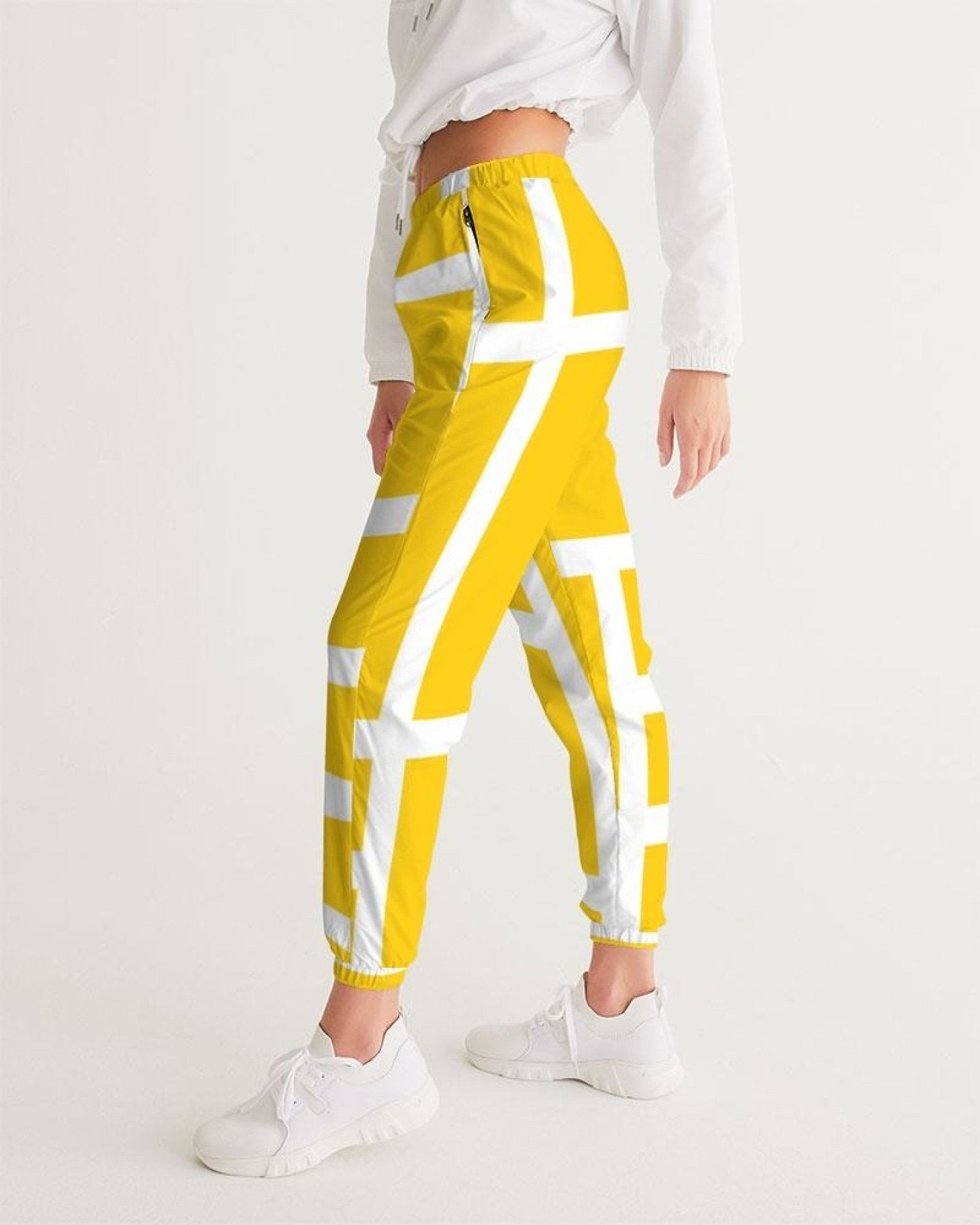 Womens Track Pants - Yellow & White Geometric Graphic Sports Pants - My Store