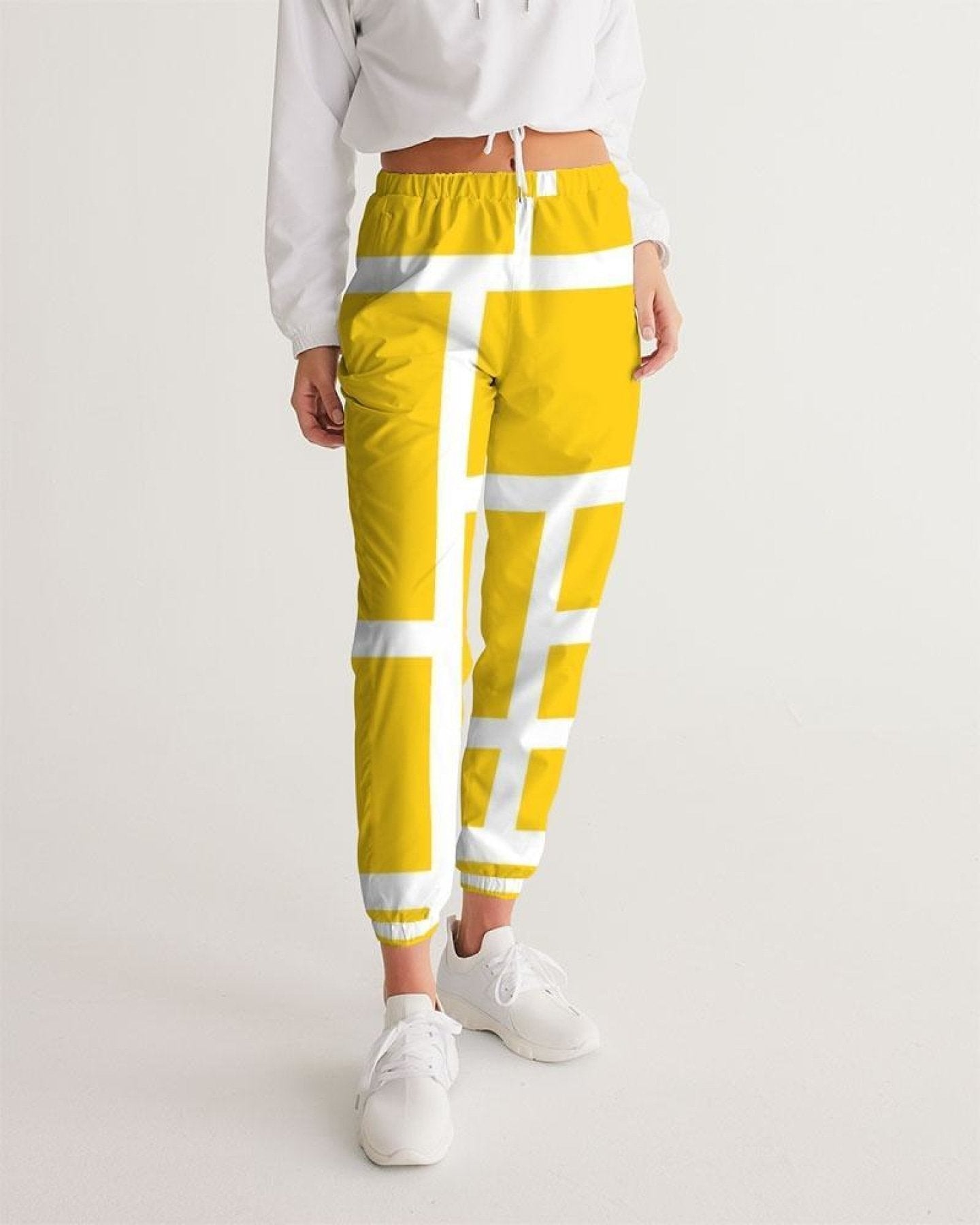 Womens Track Pants - Yellow & White Geometric Graphic Sports Pants - My Store