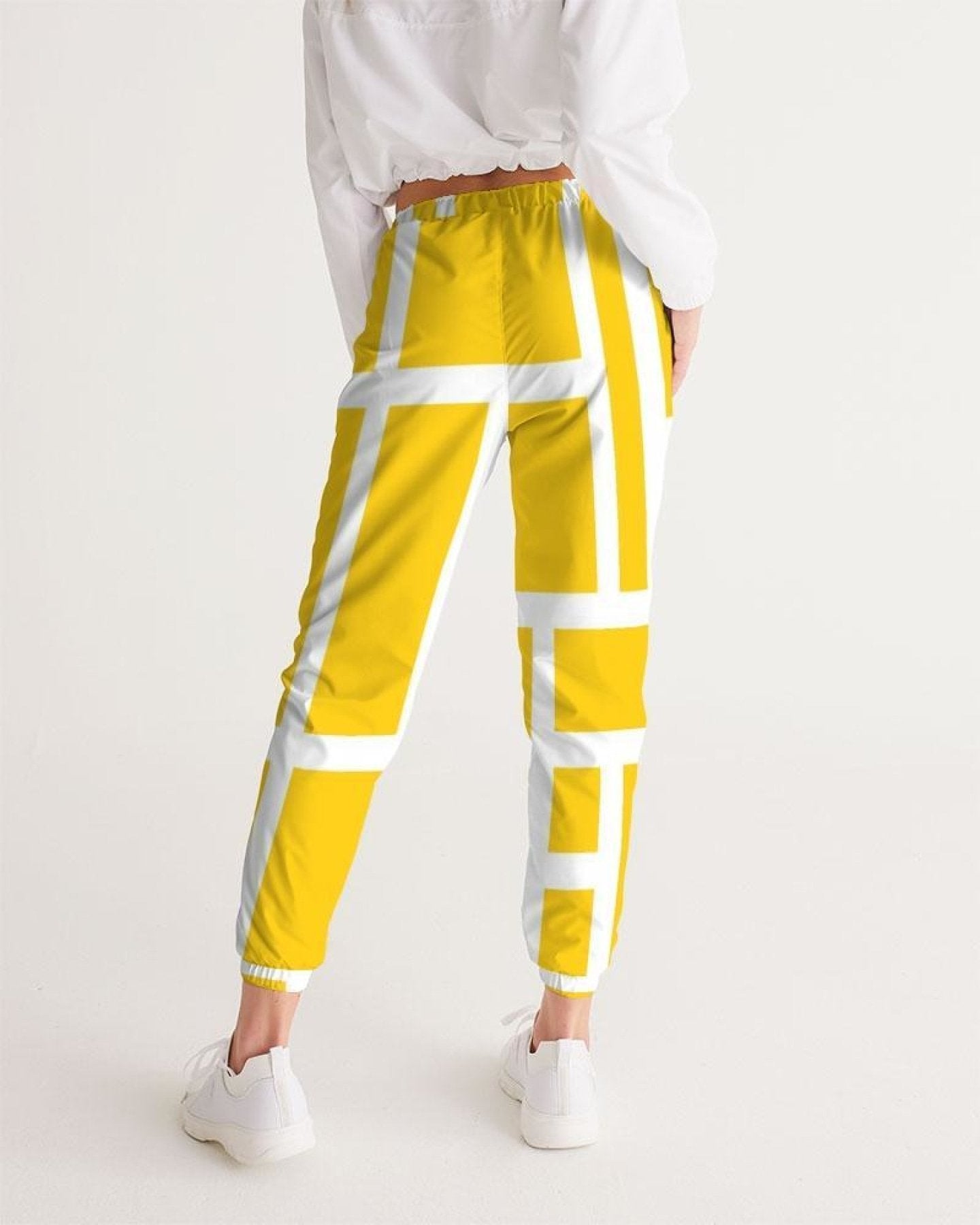 Womens Track Pants - Yellow & White Geometric Graphic Sports Pants - My Store