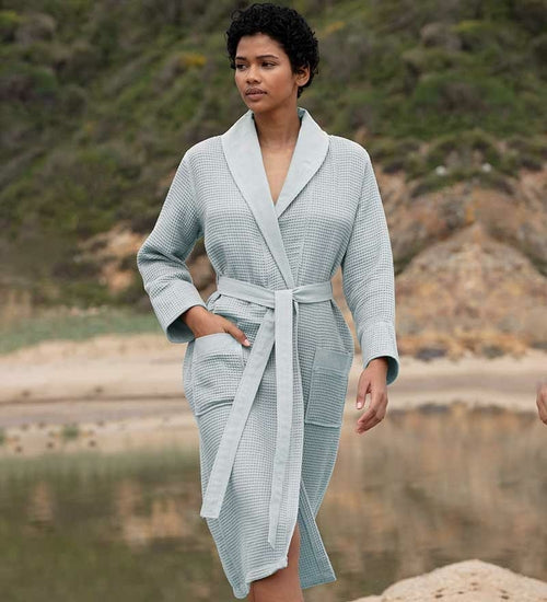 Women's Full Length Lightweight Waffle Spa Robe with Shawl Collar - My Store