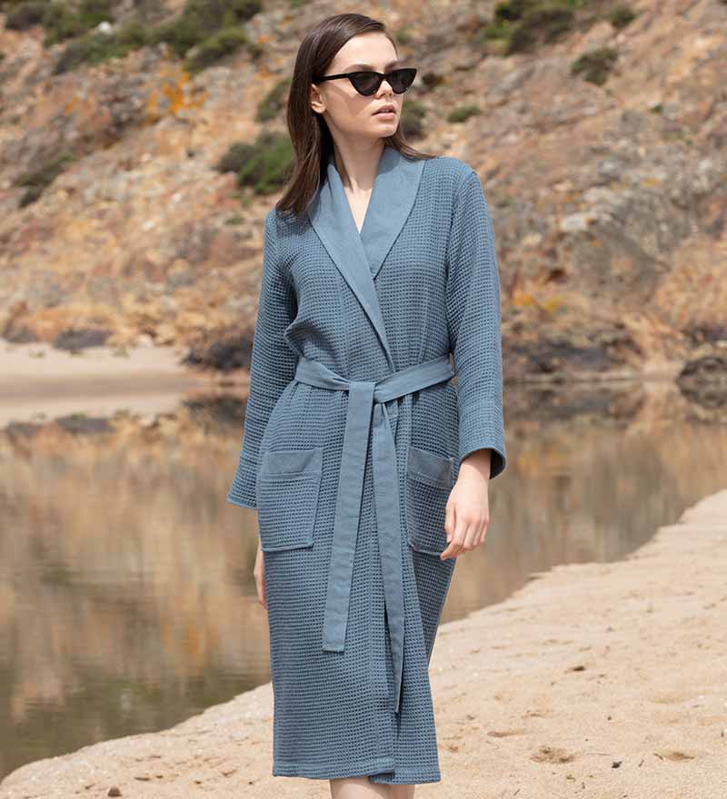 Women's Full Length Lightweight Waffle Spa Robe with Shawl Collar - My Store