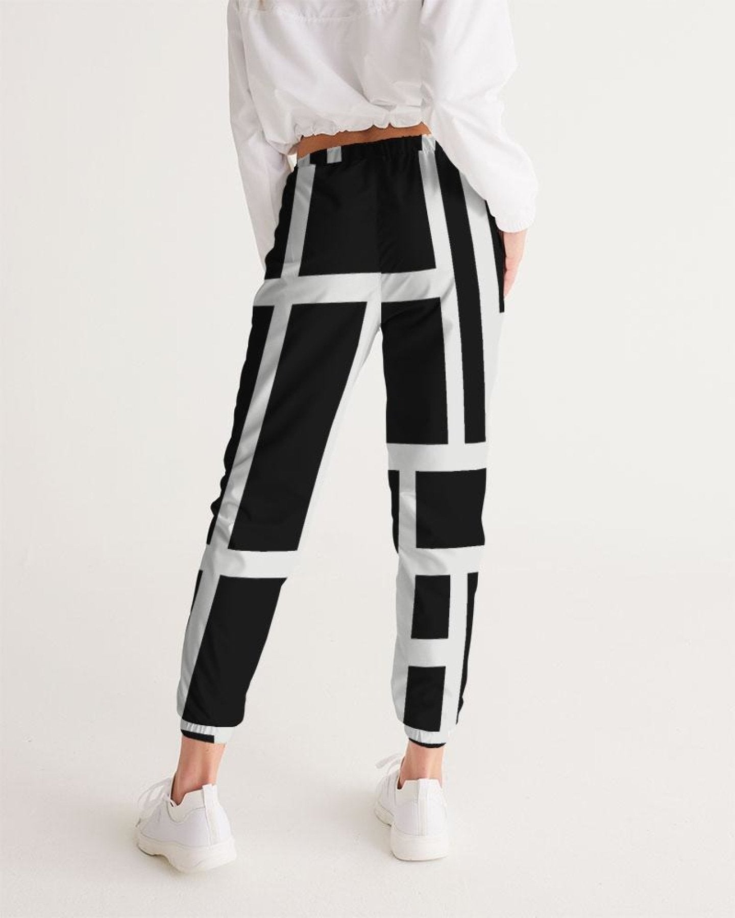 Womens Track Pants - Black And White Block Grid Sports Pants - My Store