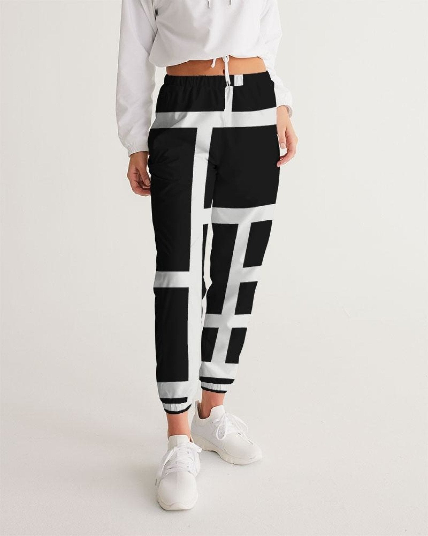 Womens Track Pants - Black And White Block Grid Sports Pants - My Store