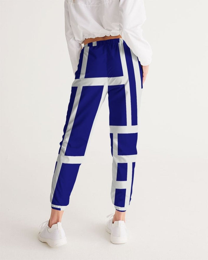 Womens Track Pants - Blue & White Block Grid Sports Pants - My Store