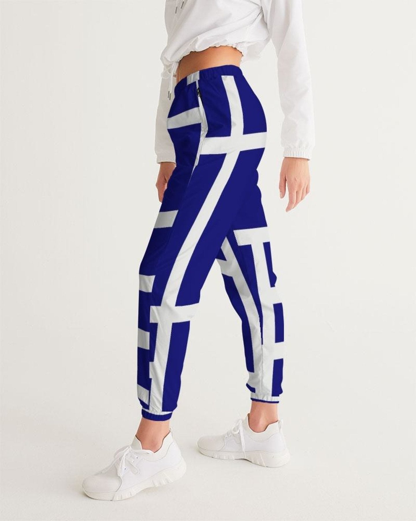 Womens Track Pants - Blue & White Block Grid Sports Pants - My Store