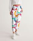 Womens Track Pants - White Multicolor Circular Graphic Sports Pants - My Store