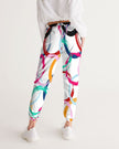 Womens Track Pants - White Multicolor Circular Graphic Sports Pants - My Store