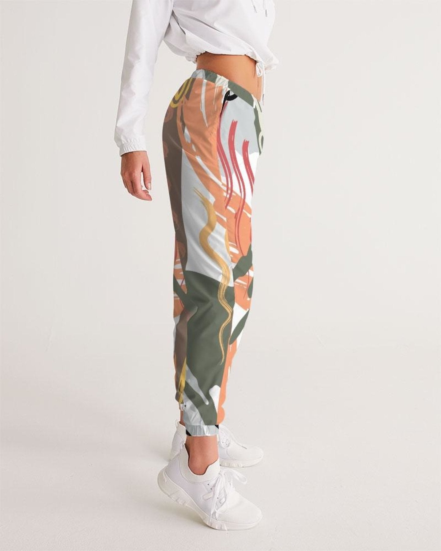 Womens Track Pants - White Multicolor Graphic Sports Pants - My Store