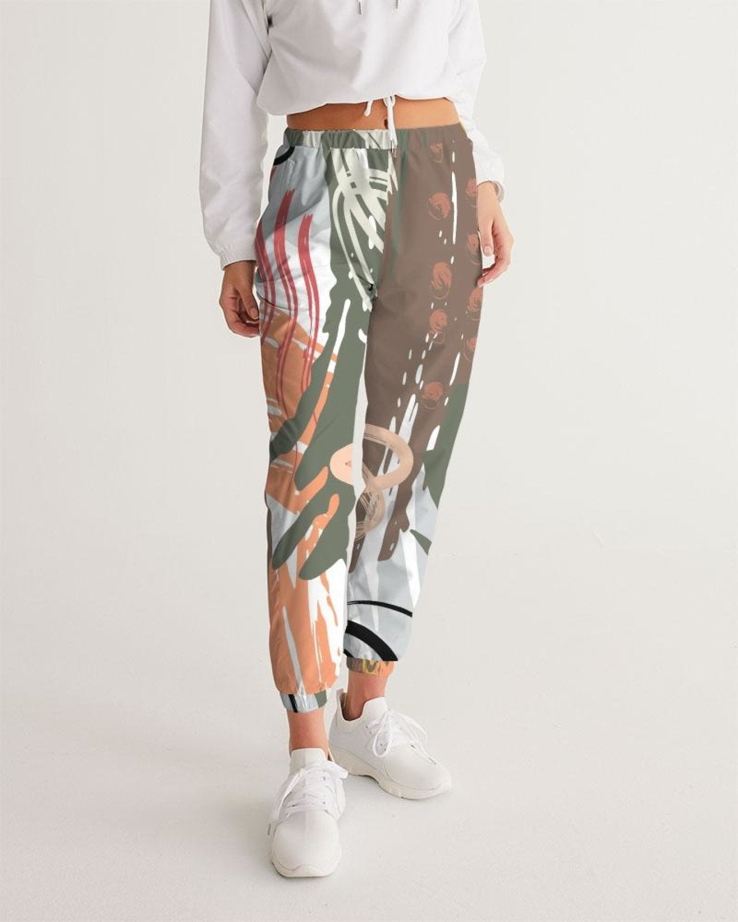 Womens Track Pants - White Multicolor Graphic Sports Pants - My Store